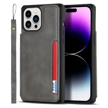 iPhone 14 Pro Max Magnetic Kickstand Wallet Case - Grey