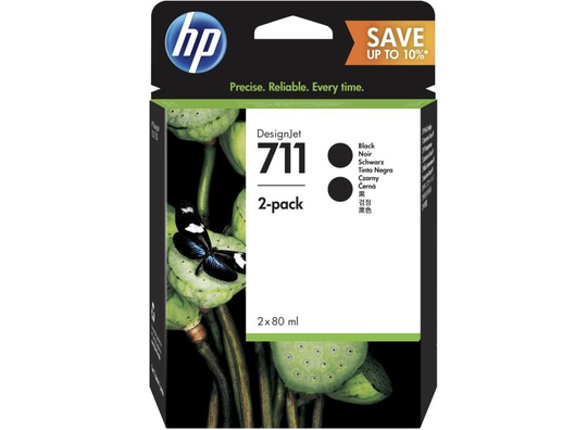 HP 711 Black Original, Multi-pack Ink Cartridge - Extra High Yield 2 x 80ml - P2V31A