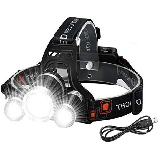 Victoper Wesho Rechargeable Headlight with 3 Lights 4 Modes, 6000 Lumen Super Bright LED Lamp, Hands-Free Flashlight Head Torch for Running,