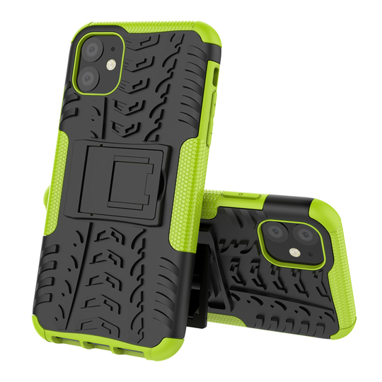 (Green) Slim Armour Shockproof Case Cover Stand + LCD Guard for Apple iPhone 11