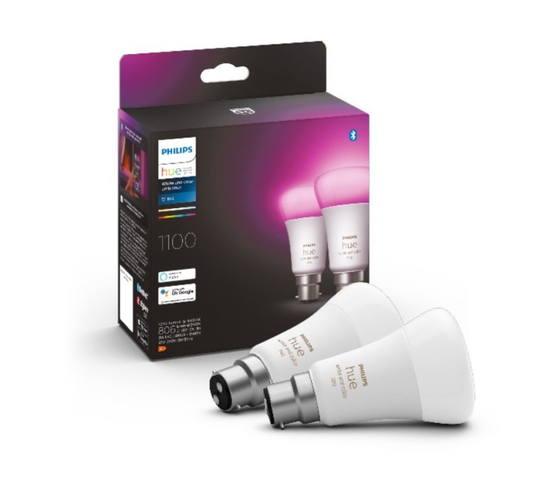 PHILIPS HUE White & Colour Ambiance Bluetooth LED Bulb - B22, 1100 Lumens, Twin Pack