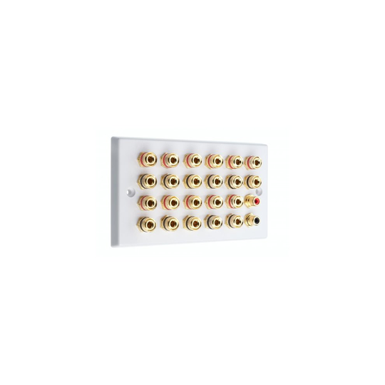 White 11.2 Speaker Wall Plate 22 Posts + 2 RCA Sockets - Non Solder