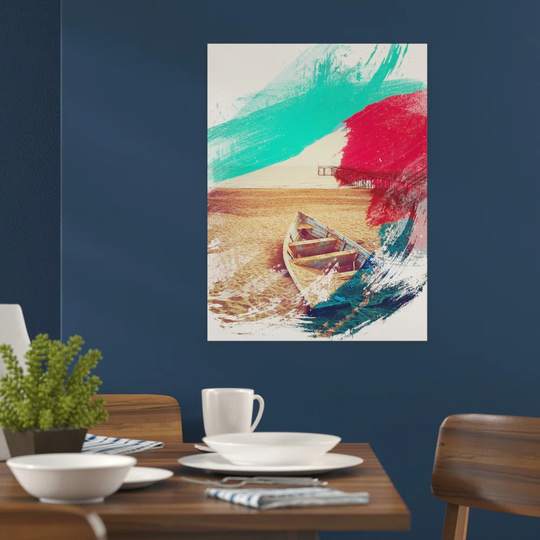 'Stranded Boat on Beach Pier Seascape' Graphic Art Print Poster