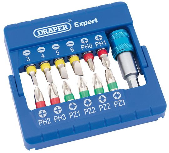 Draper Coloured Screwdriver Bit Set With Magnetic Holder (13 piece) CMBH13 82401