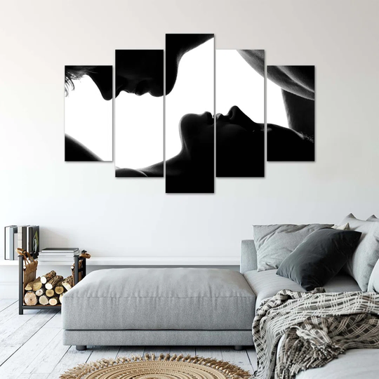 Canvas Print Kiss Couple Black White