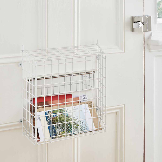 House of Home White Letter Box Catcher Basket With Lift Up Lid