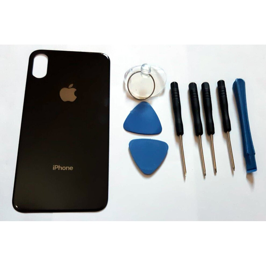 (Black) iPhone XS back glass replacement case cover Big camera hole