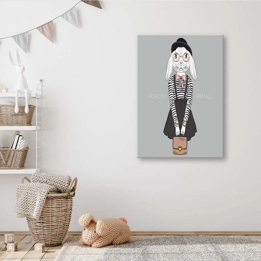 Canvas Print Girl Bunny Grey