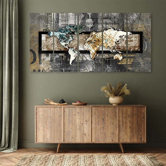 Canvas Print Abstract World Map Grey Brown