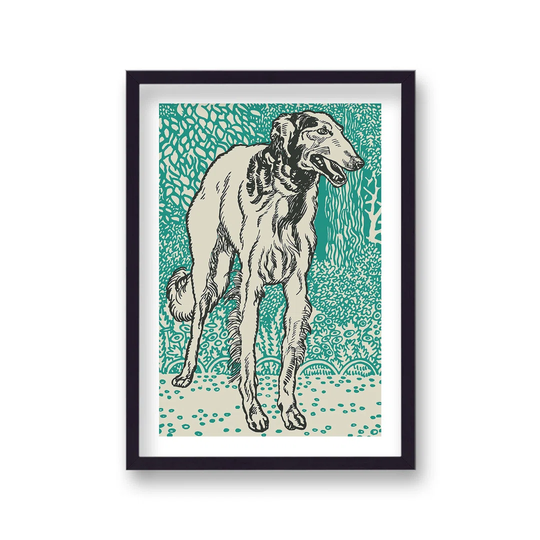 Lurcher Vintage Aqua Coloured Screen by Vouvart - Picture Frame Graphic Art