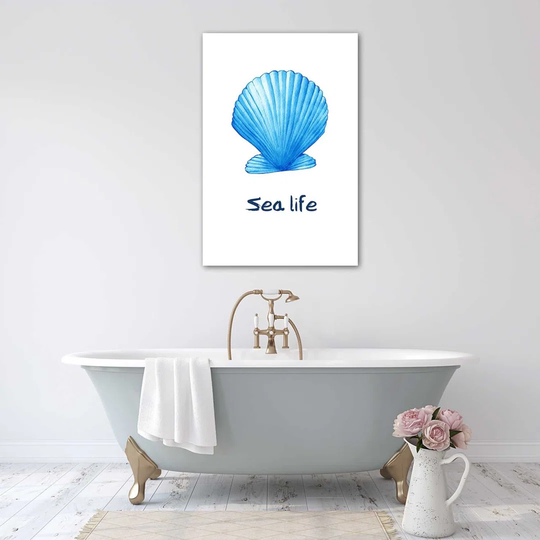 Poster, Blue Shell With Inscription Sea Life