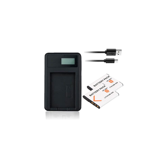 USB Battery Charger and 2 Batteries For Sony CyberShot DSC-W520 Camera
