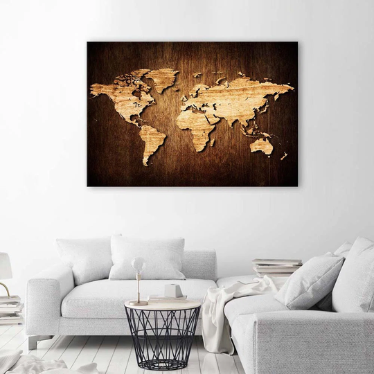 Canvas Print World Map Wood