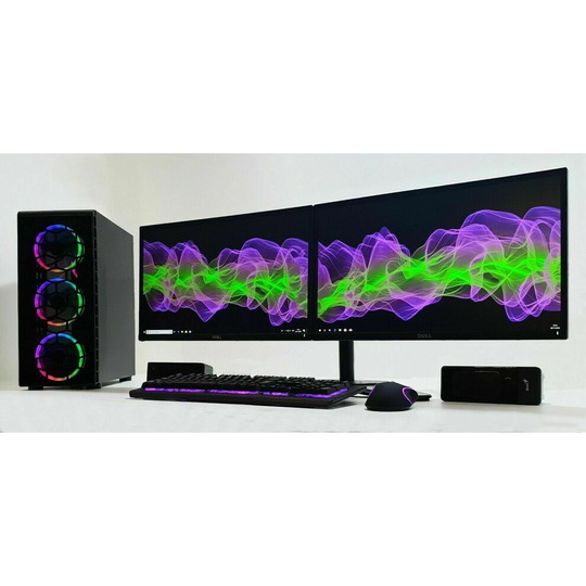 (4GB GTX 1650, Tempered Glass RGB Case) Gaming PC Dual 22" Monitor Setup i7 4770 480 SSD
