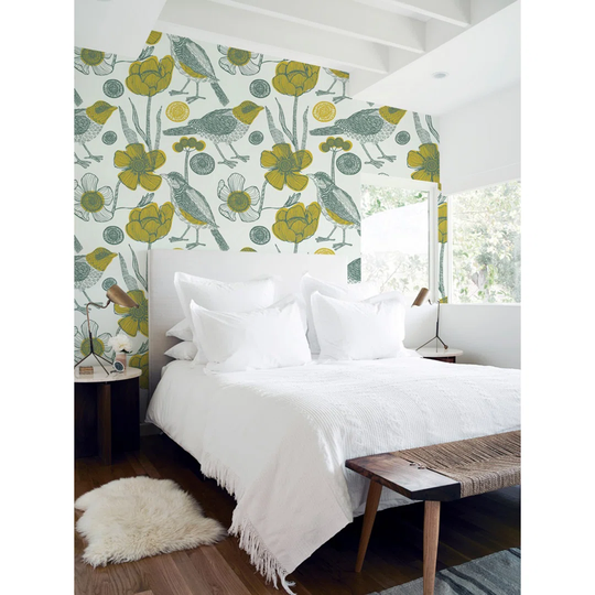 Walllpaper Roll 416X254cm Wallpaper Material With Print Kitchen Livingroom Bedroom Mural Decoration - Gardenbirds Floral Fairytale Pastel