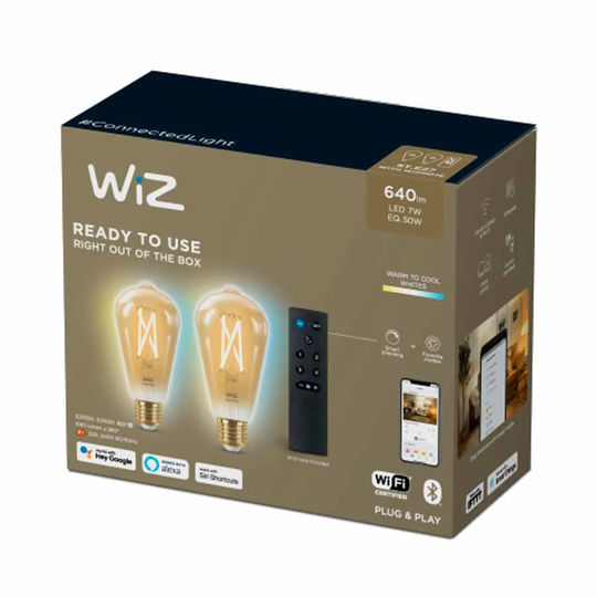 Wiz Wi-fi Ble 50W St64 Amb Tw 2Pk+remote