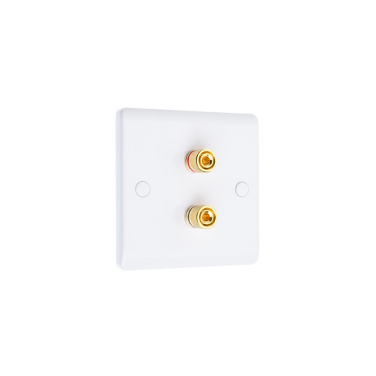 White Slimline 2 Binding Post Speaker Wall Plate - 2 Terminals - Rear Solder Tab Connections