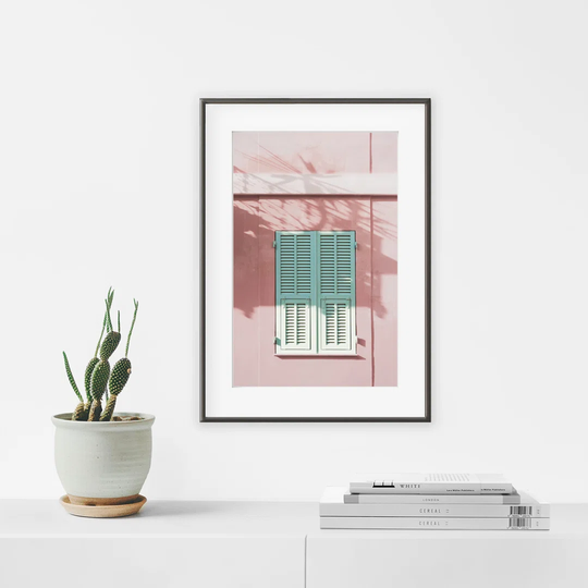 Blue Window on Pink - Picture Frame Photograph Print on Paper