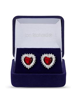 Jon Richard Silver Plated Ruby Red Cubic Zirconia Heart Stud Earrings - Gift Boxed