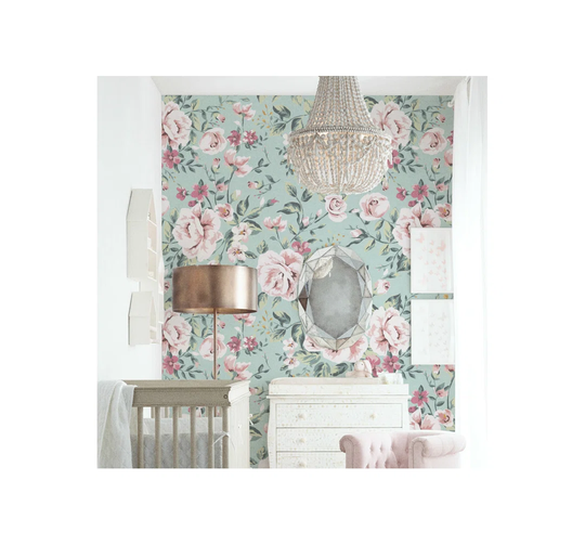 Santa Floral Vintage Pastel Roses Pale Wallpaper