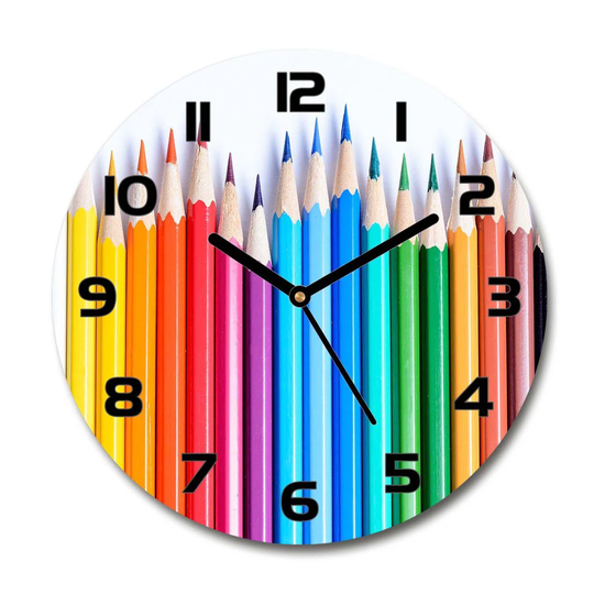 Glass Wall Clock 30Cm Round Decoration Picture Wall Art Modern Decoration Kitchen Living Room Silent - Colourful Pencils,101549581