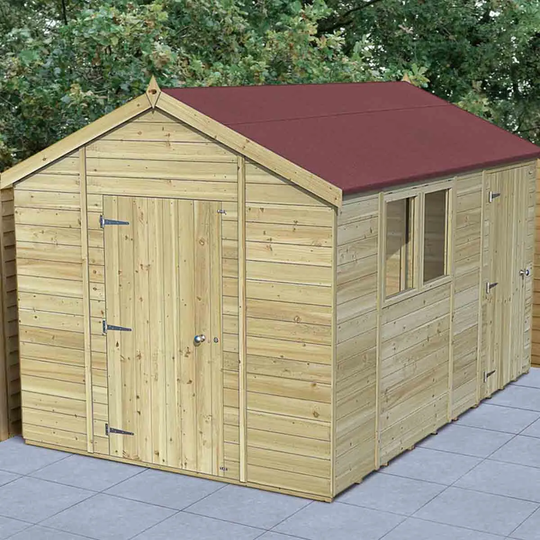 Forest Garden Timberdale T&G Pressure Treated 12x8 Reverse Apex Shed - Combo