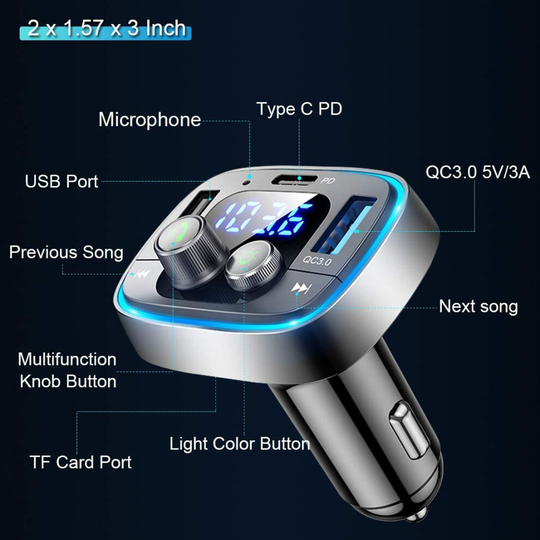 Bluetooth Adapter for Car, Wireless FM Radio Transmitter, Handsfree Calling & Audio Receiver, MP3 Music Player