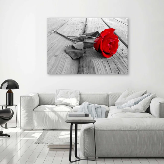 Canvas Print Red Rose On Wooden Floor