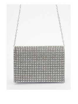 Quiz Satin Jewel Clutch Bag, Grey, Women