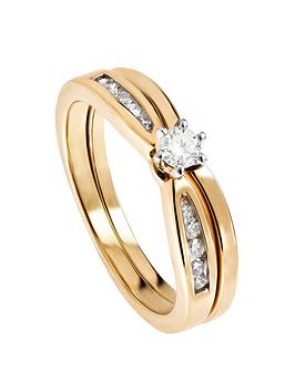 Love Diamond 9Ct Yellow Gold 0.20Ct Diamond Solitaire And V Band Bridal Ring Set