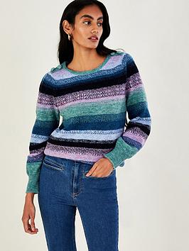 Monsoon Ombre Stripe Jumper - Multi, Green, Size Xs, Women