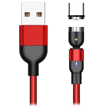 Braided Rotary Magnetic USB Type-C Cable - 2m - Red