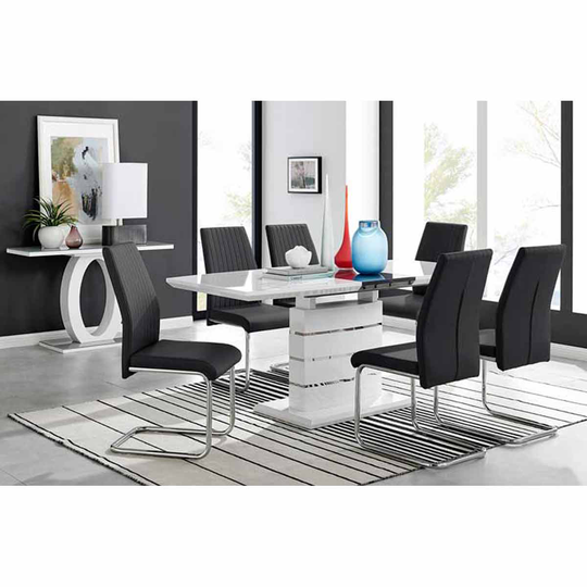 Furniture Box Renato 6 Seater Extending Table And 6 x Black Lorenzo Chairs