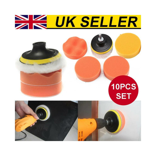 10Pcs 3 Inch Sponge Foam Waxing Buffing Pads Kit Drill Buffer Adapter