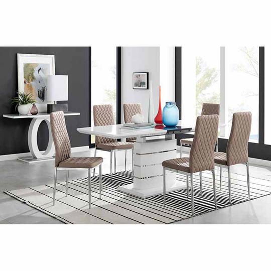 Furniture Box Renato 6 Seater Extending Table And 6 x Cappuccino Grey Milan Chairs