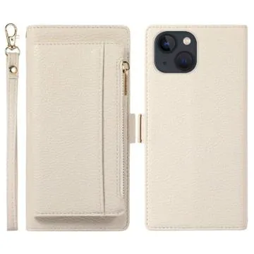 iPhone 14 2-in-1 Magnetic Wallet Case with Zipper - White