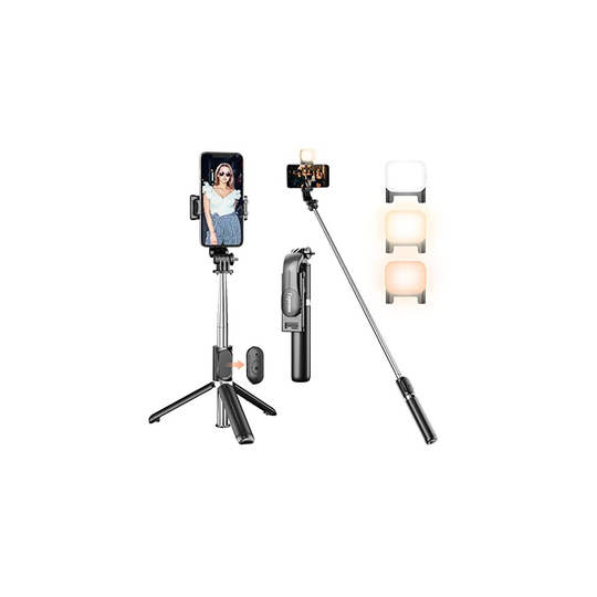 Selfie Stick Tripod with Fill Light, Tupwoon Extendable Selfie Stick 41" & Flexible Phone Tripod Stand with Wireless Remote (Black)
