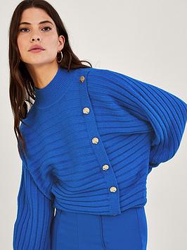 Monsoon Horizontal Rib Jumper, Blue, Size S, Women