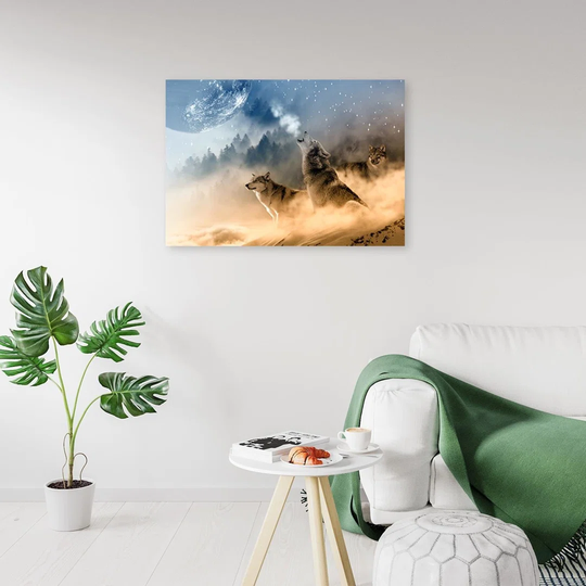 Canvas Print Wolf In The Fog Forest Nature