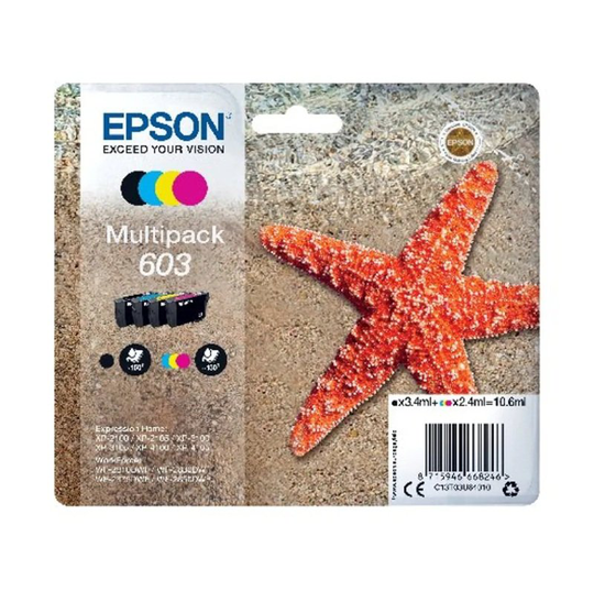 Genuine Epson C13T03U64010 603 Ink Cartridge Multipack CMY (130 Pages) K (150 Pages)