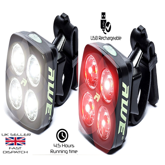 AWE AWEBlitz 8 LED's USB Rechargeable Bicycle Front & Rear Light Set 120 Lumens