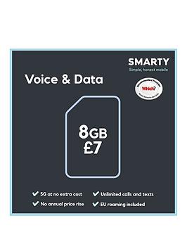 Smarty 8Gb Data, Unlimited Calls And Texts With Eu Roaming Included, One Month Sim, No Contract And 5G At No Extra Cost