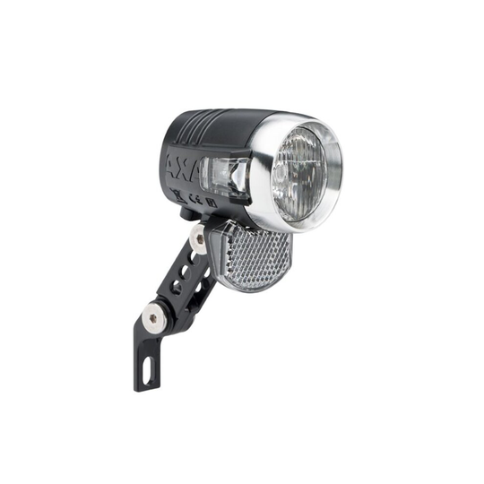 The AXA Blueline50 is a compact and sporty dynamo headlight with an extremely high light output of 50 Lux.