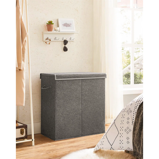 142L Laundry Basket With 2-Compartment And Magnetic Lid