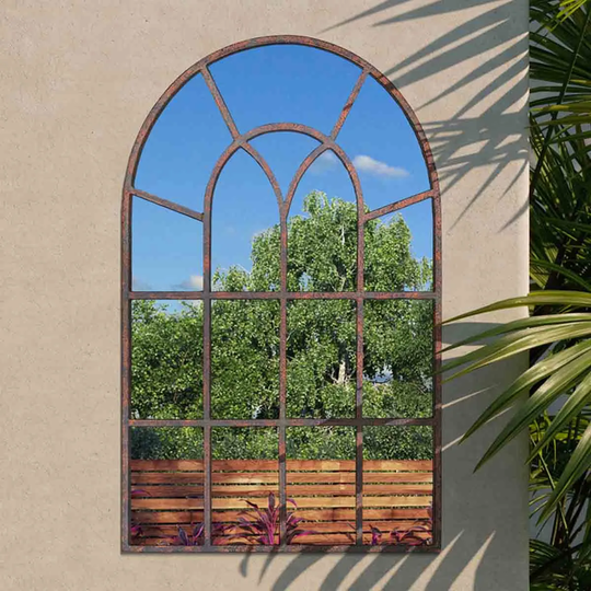 MirrorOutlet Harrogate Metal Arch Shaped Decorative Window Effect Garden Mirror 90cm x 60cm