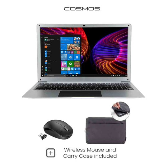 Cosmos Pyxis 15.6 Inch Windows 11 Pro Laptop Bundle Silver
