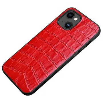 Crocodile Series iPhone 14 Lær Belagt Deksel - Red