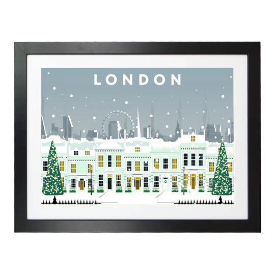 London Cherry Tree Lane in Snow - Graphic Art Print on Paper