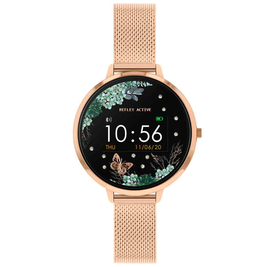Reflex Active Series 3 Smart Watch With Colour Screen Crown Navigation And Up To 7 Day Battery Life - Round Polished Rose Gold Case With Rose Gold Stainless Steel Mesh Strap.