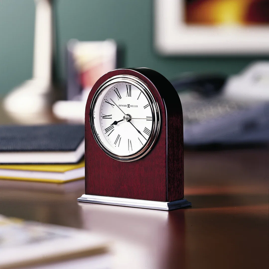 Walker Traditional Analog Quartz Alarm Tabletop Clock in Rosewood Hall/Polished Nickel